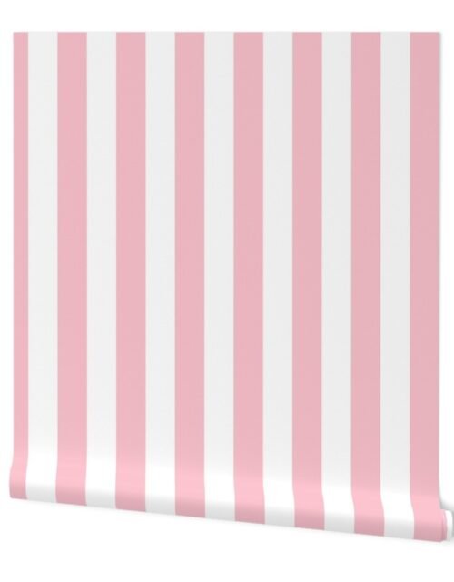 Merry Bright Pink and White Vertical 2 inch Cabana Stripe Wallpaper