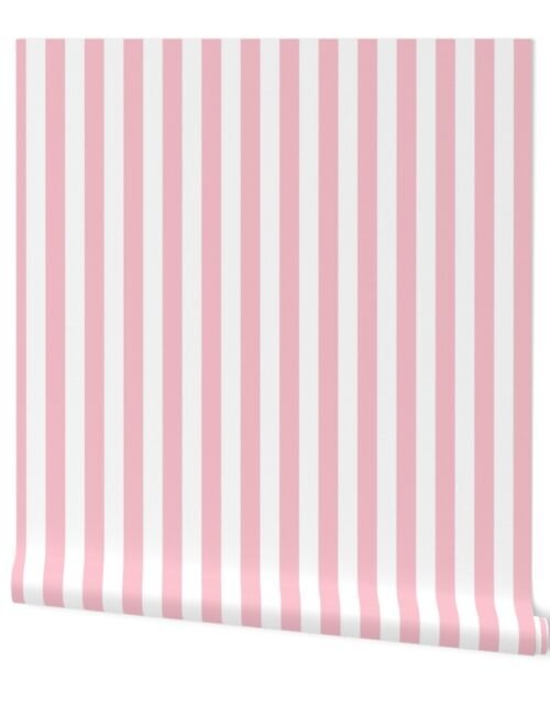 Merry Bright Pink and White Vertical 1 inch Beach Hut Stripe Wallpaper