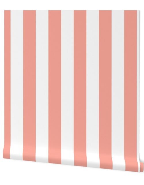 Merry Bright Pastel Peach and White Vertical 3 inch Big Top Circus Stripe Wallpaper