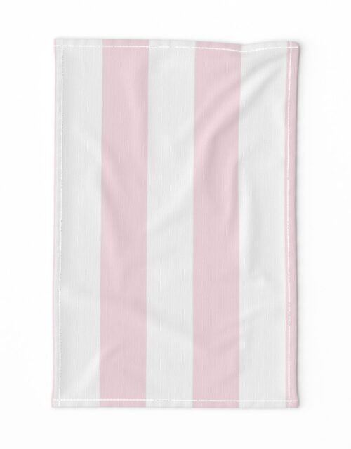Merry Bright Pale Pink and White Vertical 3 inch Big Top Circus Stripe Tea Towel