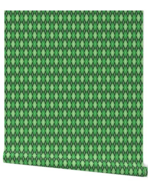 Shades of Christmas Green Holiday Argyle Diamond Check Pattern Wallpaper
