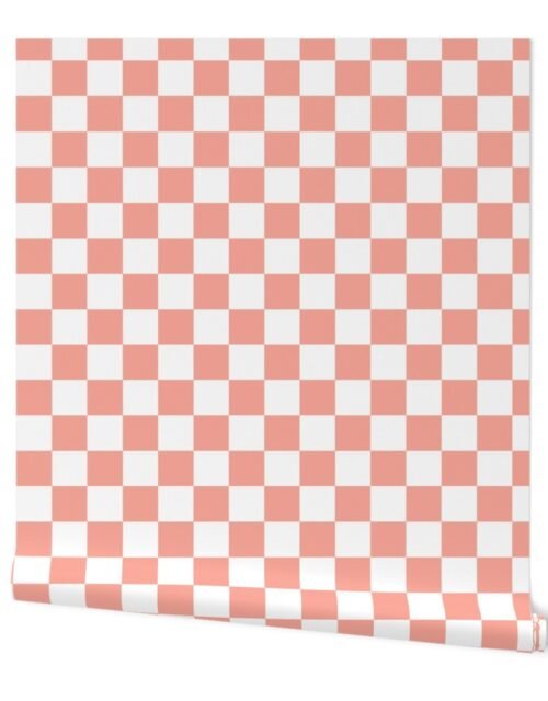 2″ Checked Checkerboard Merry Bright Christmas Pattern in Peach and White Square Checked Wallpaper