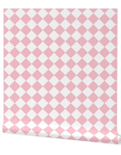 2 inch Diagonal Checkerboard Merry Bright Christmas Harlequin Pattern in Bright Pink and White Diamond Checked Wallpaper
