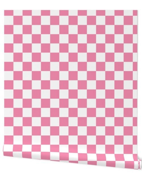 2″ Checked Checkerboard Merry Bright Christmas Pattern in Rose Pink and White Square Checked Wallpaper