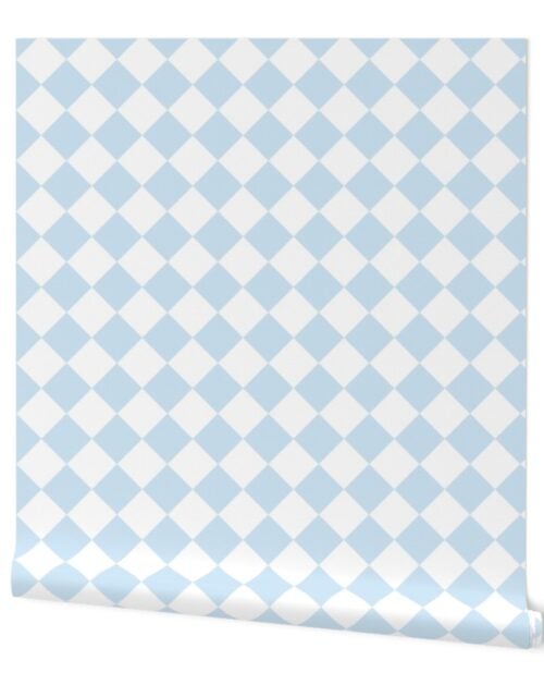 2 inch Diagonal Checkerboard Merry Bright Christmas Harlequin Pattern in Pale Blue and White Diamond Checked Wallpaper