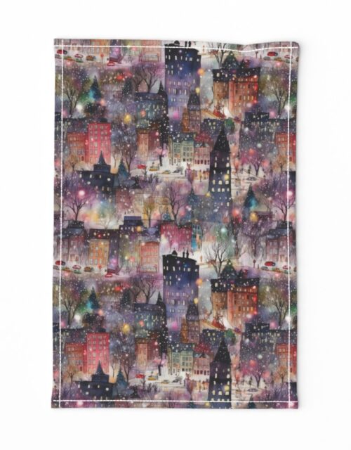 New York City Christmas Street Watercolor Tea Towel