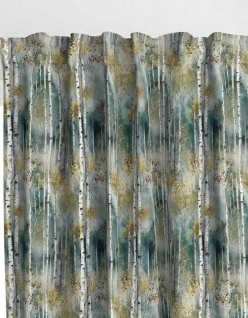 Smaller Endless Birch Tree Dreamscape Trees in Misty Forest Watercolor Curtains