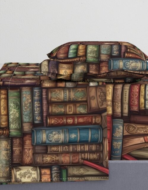 Stacked Bound Vintage Books on Library Book Shelf Sheet Set