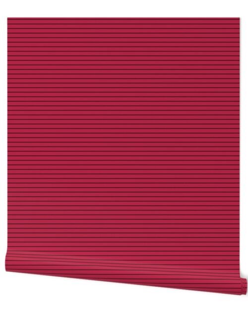 1/2 Inch Viva Magenta  with Black Pin Stripes Wallpaper