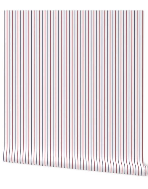 1/2 Inch Vertical Pinstripe USA Red White and Blue Flag Colors Wallpaper