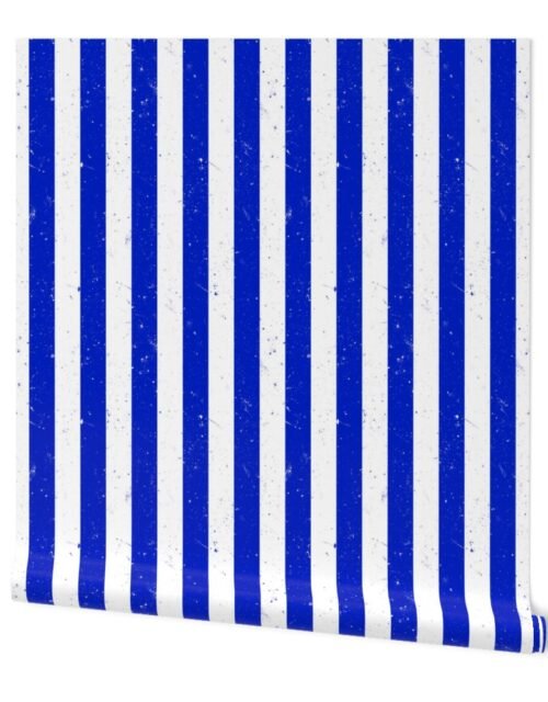 Cobalt Blue and White Splattered Paint Vertical Cabana Tent Stripe Wallpaper