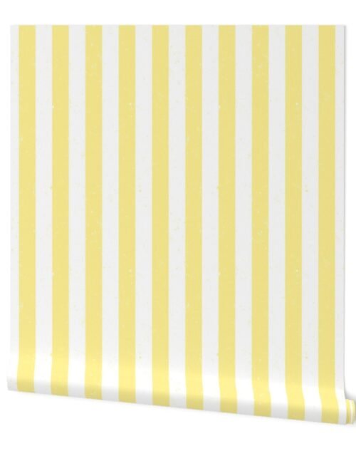Buttermilk Yellow and White Splattered Paint Vertical Cabana Tent Stripe Wallpaper