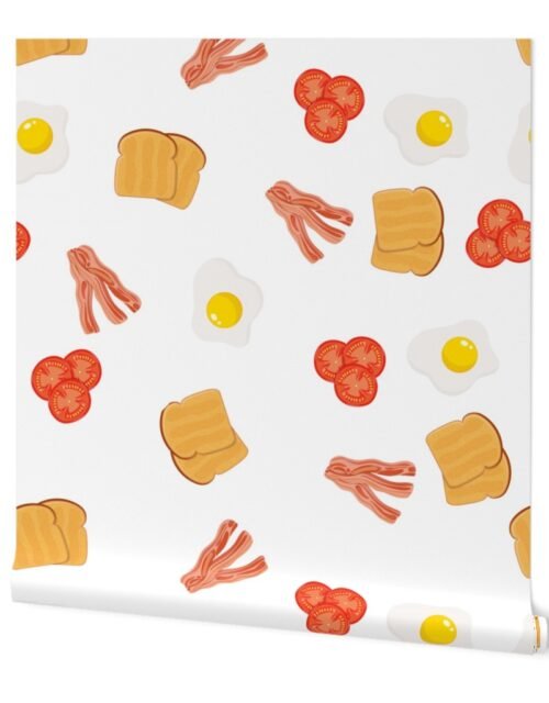 Large English Cooked Breakfast Bacon, Eggs, Tomato and Toast on White Wallpaper