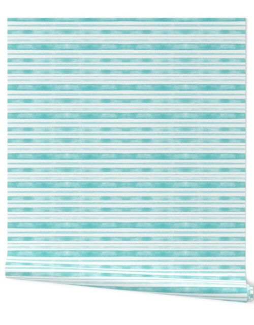 Aqua Watercolor Horizontal Stripes Varied Thick and Thin Wallpaper