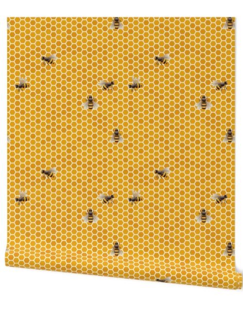 Small Honey Honeycomb Bee Hive Geometric Hexagonal Design with Bees Wallpaper