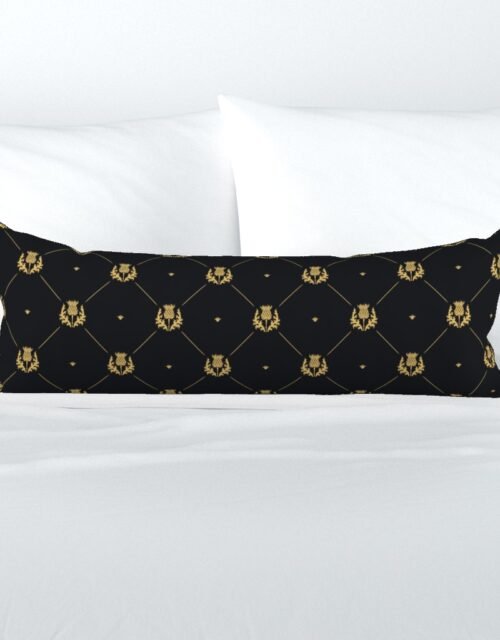 Lux Faux Gold Scotland’s Royal Thistle in Cross-Hatch Diamonds on Repeat Extra Long Lumbar Pillow