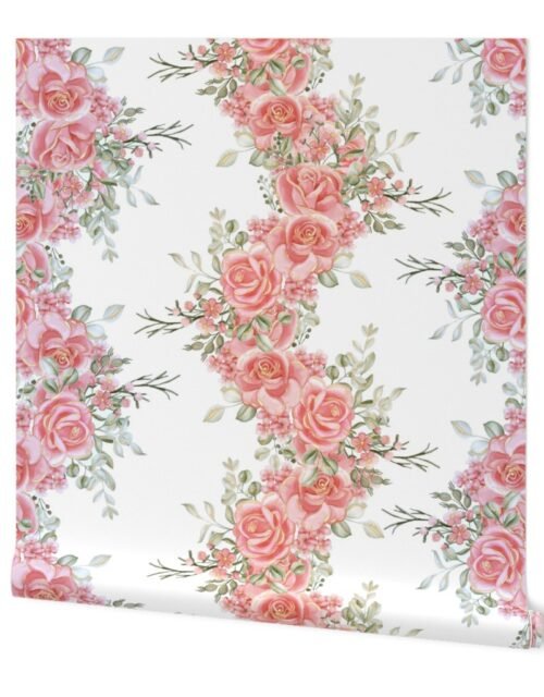 Red and Pink Floral Vertical Intertwining Garlands Wallpaper