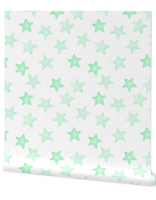 Large Faded Mint Christmas Stars on White Wallpaper