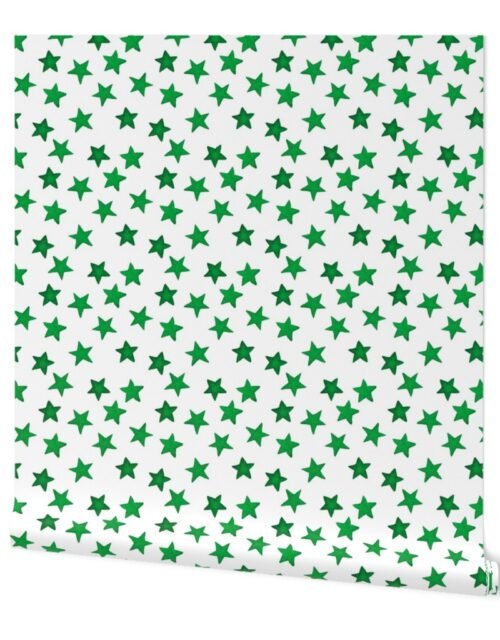 Faded Green Christmas Stars on White Wallpaper