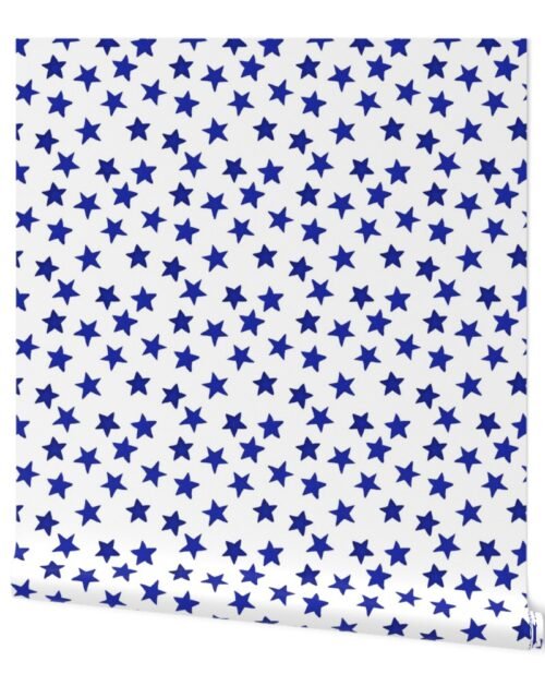 Faded Royal Blue Christmas Stars on White Wallpaper