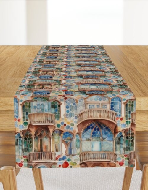 Barcelona House Architectural Detail in Windows, Columns, Arches and Balustrades Table Runner
