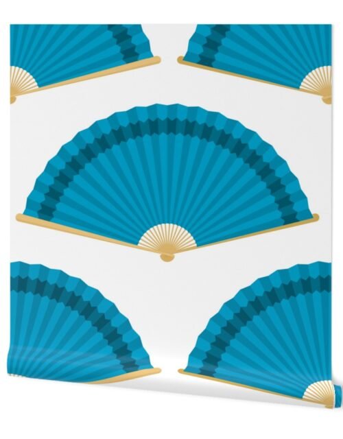 Jumbo Turquoise Fans Splayed on  White Wallpaper