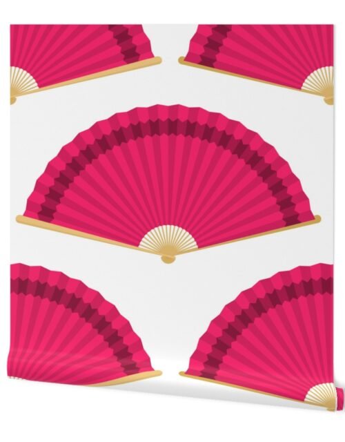 Jumbo Rose Red Splayed Fans on White Wallpaper