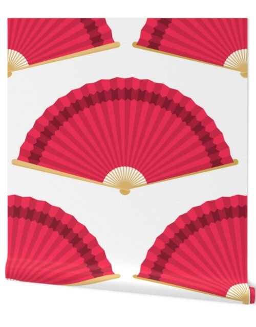 Jumbo Crimson Red Splayed Fans on White Wallpaper