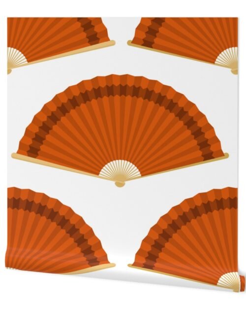 Jumbo Rust Orange Splayed Fans on White Wallpaper