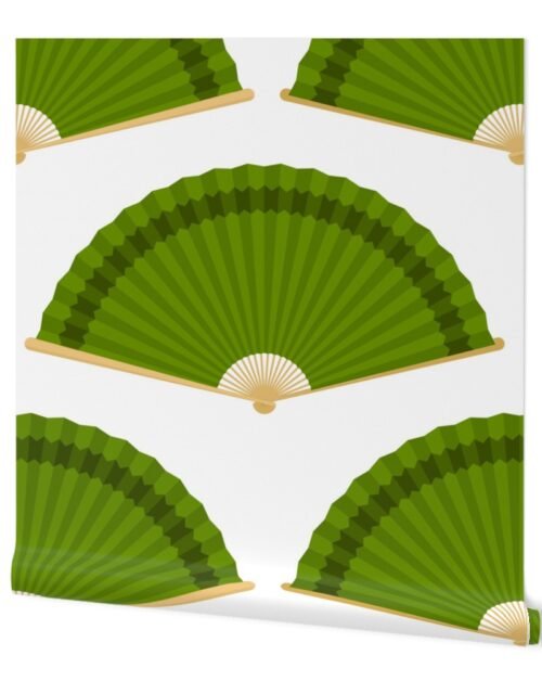 Jumbo Avocado Splayed Fans on White Wallpaper