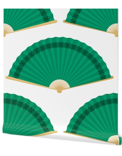 Jumbo Green Blue Splayed Fans on White Wallpaper