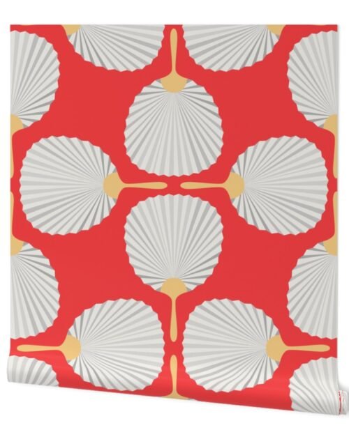 Jumbo Chinese Cream Paddle Hand Fan on Lantern Red Wallpaper