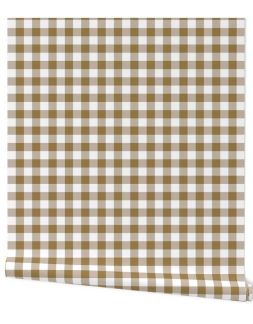 Tan and White French Provincial Autumn Gingham Check Wallpaper