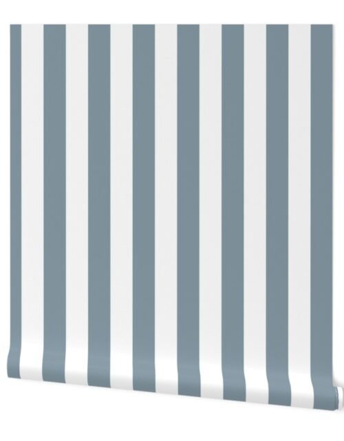 Winter Blue and White Vertical 2 inch French Provincial Cabana Stripe Wallpaper