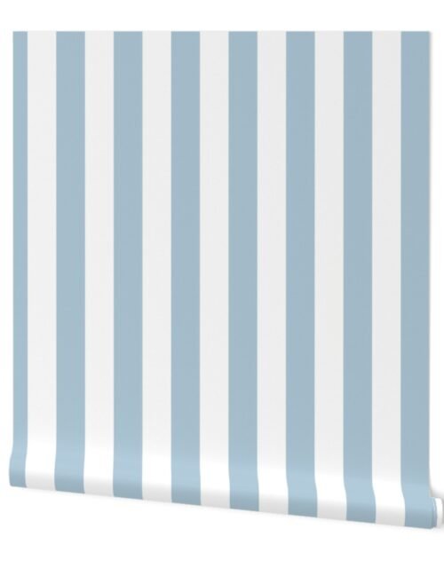 Sky Blue and White Vertical 2 inch French Provincial Cabana Stripe Wallpaper