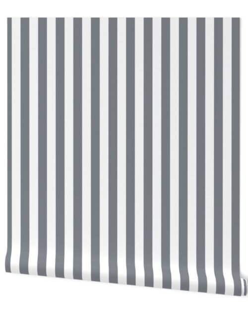 Grey Blue and White Vertical 1 inch French Provincial Stripe Wallpaper