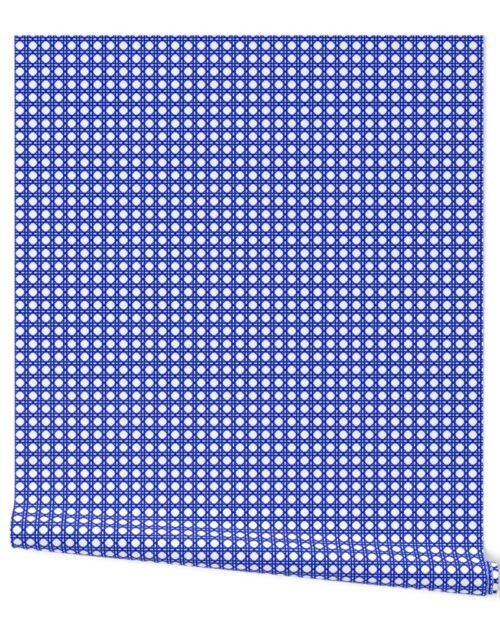 Cobalt Blue  on White Rattan Pattern Wallpaper