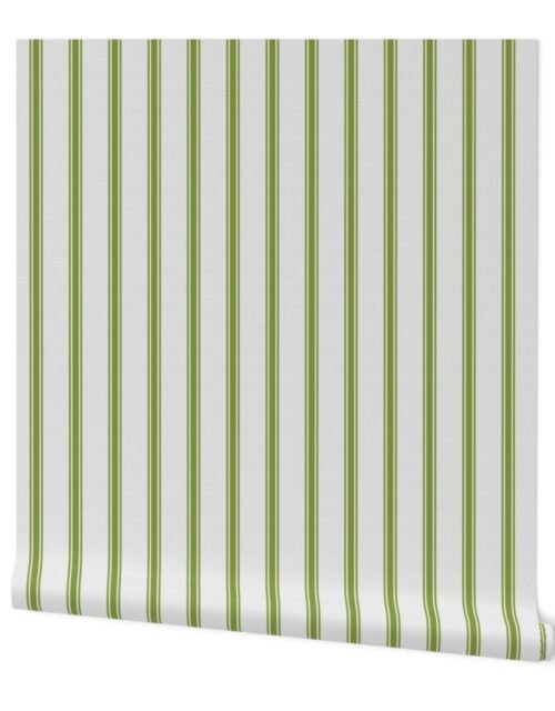 Grass Green on Off-White French Provincial Mattress Ticking Wallpaper