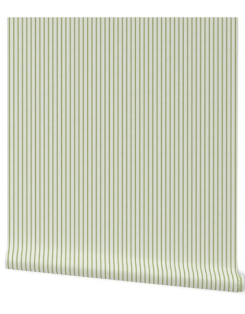 Small  Grass Green on Off-White French Provincial Mattress Ticking Wallpaper