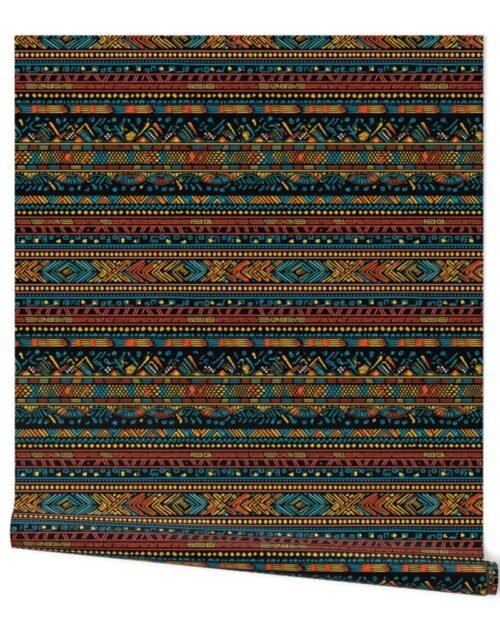 Tribal Mudcloth Boho Ethnic Print in Aqua, Teal, Gold and Orange Wallpaper