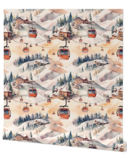 Vintage Ski Slope Cabins in Soft Pastels Wallpaper