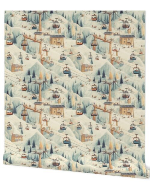 Vintage Ski Slope Cabins in Soft Pastels Wallpaper