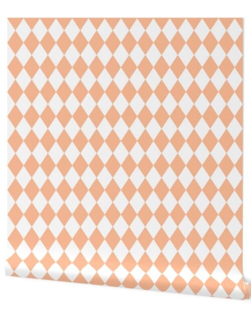 Medium Diamond Checks in Peach Fuzz Color of the Year 2024 and White Wallpaper