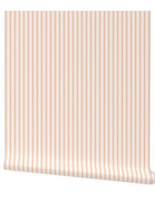 One Inch Mini Mattress Ticking Stripes in Peach Fuzz Color of the Year 2024 on White Wallpaper
