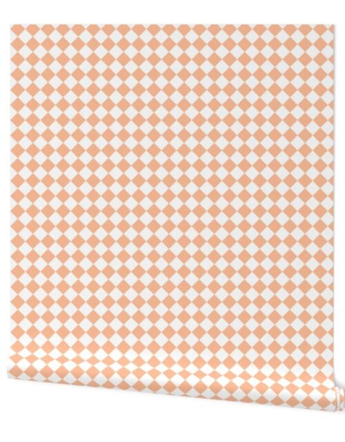 Small Diagonal Diamond Checks in Peach Fuzz Color of the Year 2024 and White Wallpaper