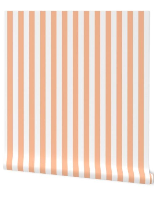 One Inch Stripe in Peach Fuzz Color of the Year 2024 and White Wallpaper
