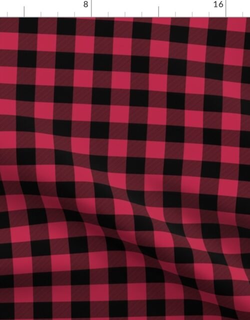 1 Inch Black and Viva Magenta  Check Gingham Fabric