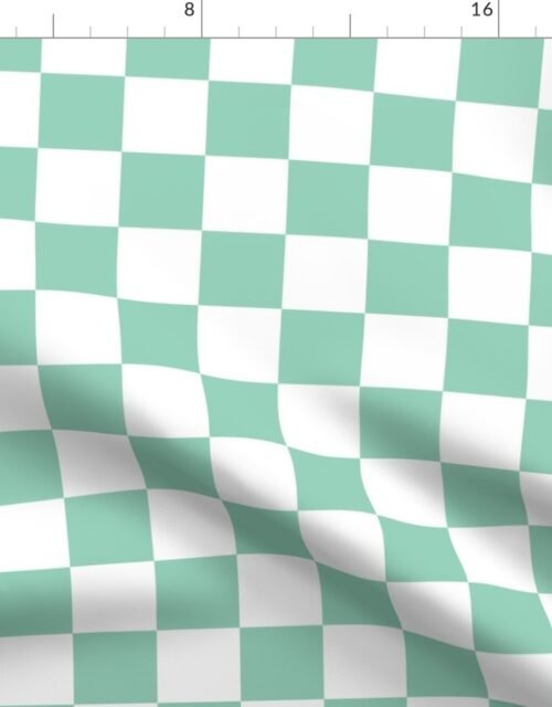 2″ Checked Checkerboard Merry Bright Christmas Pattern in Mint Green and White Square Checked Fabric