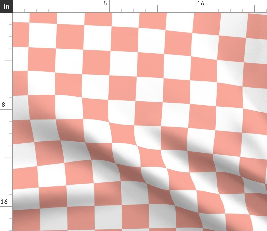 2″ Checked Checkerboard Merry Bright Christmas Pattern in Peach and White Square Checked Fabric