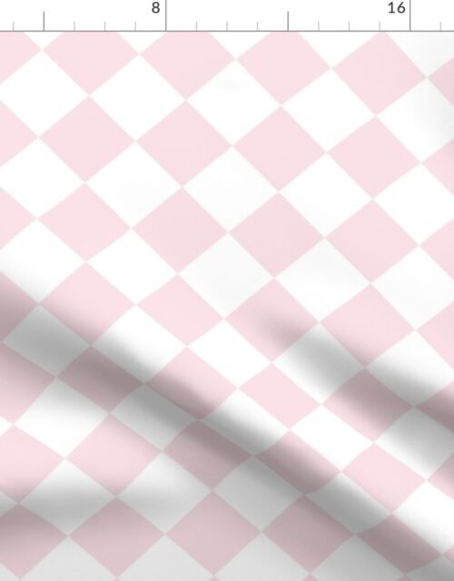 2 inch Diagonal Checkerboard Merry Bright Christmas Harlequin Pattern in Pale Pink and White Diamond Checked Fabric